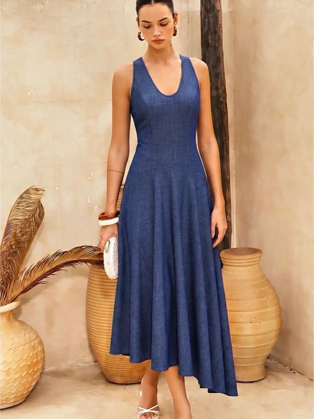 Sleeveless Asymmetric Midi Dress